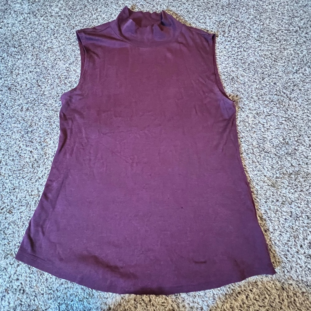 Croft & Barrow Womens Large Burgundy Mock Neck Sleeveless Ribbed Shell Top Plum